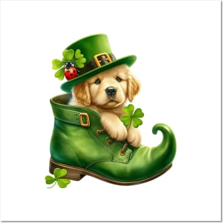 Golden Retriever Dog Shoes For Patricks Day Posters and Art